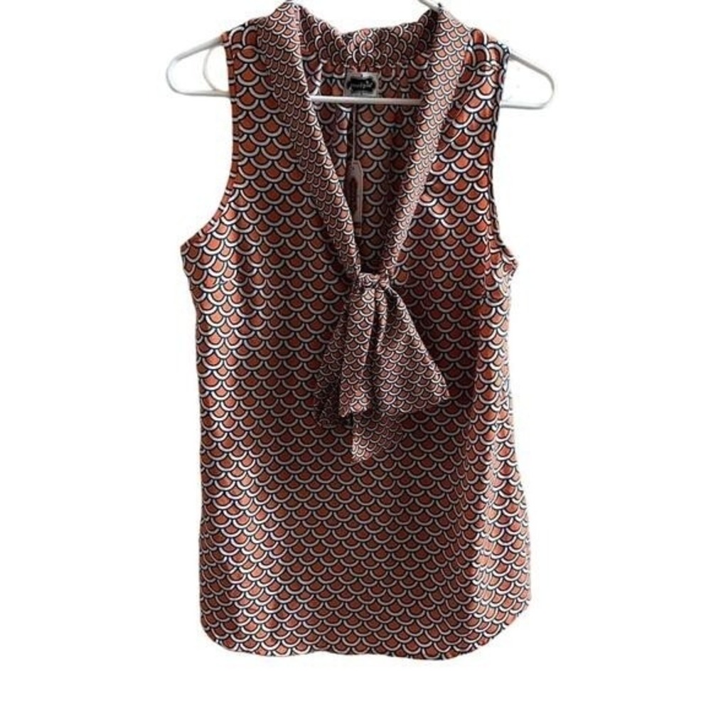 Mudpie sleeveless top bow orange blue white blouse‎ M NWT Preppy Brunch Mud Pie